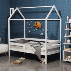 Детская кровать-домик из массива березы Соня-6 (Белый/Лак) в Полевском - polevskoy.mebel24.online | фото
