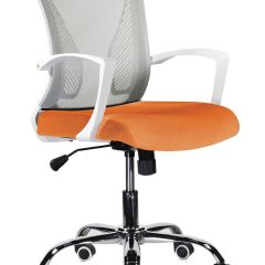 Кресло BRABIX "Wings MG-306", пластик белый, хром, сетка, серое/оранжевое, 532011 в Полевском - polevskoy.mebel24.online | фото
