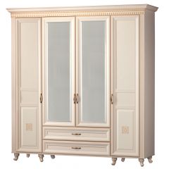 Шкаф для одежды 4-дверный с зеркалом №493 Марлен кремовый белый в Полевском - polevskoy.mebel24.online | фото 1