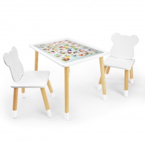 Детский комплект стол и два стула Мишка Rolti Baby с накладкой Алфавит (белая столешница/белое сиденье/береза ножки) в Полевском - polevskoy.mebel24.online | фото