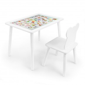 Детский комплект стол и стул Мишка Rolti Baby с накладкой Алфавит (белая столешница/белое сиденье/белые ножки) в Полевском - polevskoy.mebel24.online | фото