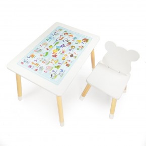 Детский комплект стол и стул Мишка Rolti Baby с накладкой Алфавит (белая столешница/белое сиденье/береза ножки) в Полевском - polevskoy.mebel24.online | фото 2