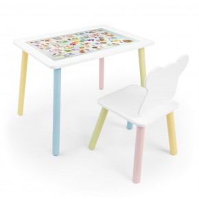Детский комплект стол и стул Мишка Rolti Baby с накладкой Алфавит (белая столешница/белое сиденье/цветные ножки) в Полевском - polevskoy.mebel24.online | фото
