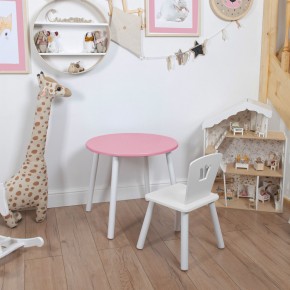 Комплект детский стол КРУГЛЫЙ и стул КОРОНА ROLTI Baby (розовая столешница/белое сиденье/белые ножки) в Полевском - polevskoy.mebel24.online | фото