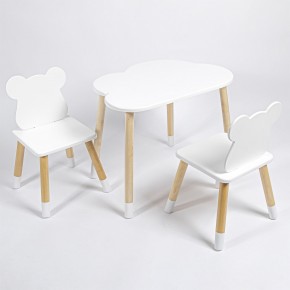 Комплект детский стол ОБЛАЧКО и два стула МИШКА  ROLTI Baby (белая столешница/белое сиденье/береза ножки) в Полевском - polevskoy.mebel24.online | фото