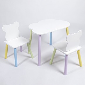 Комплект детский стол ОБЛАЧКО и два стула МИШКА ROLTI Baby (белая столешница/белое сиденье/цветные ножки) в Полевском - polevskoy.mebel24.online | фото