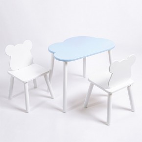 Комплект детский стол ОБЛАЧКО и два стула МИШКА ROLTI Baby (голубая столешница/белое сиденье/белые ножки) в Полевском - polevskoy.mebel24.online | фото