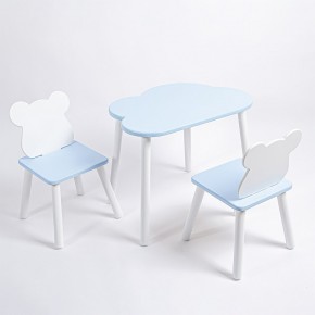 Комплект детский стол ОБЛАЧКО и два стула МИШКА ROLTI Baby (голубая столешница/голубое сиденье/белые ножки) в Полевском - polevskoy.mebel24.online | фото