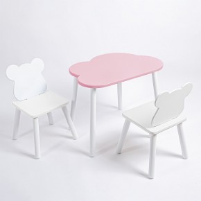 Комплект детский стол ОБЛАЧКО и два стула МИШКА ROLTI Baby (розовый столешница/белое сиденье/белые ножки) в Полевском - polevskoy.mebel24.online | фото