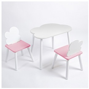 Комплект детский стол ОБЛАЧКО и два стула ОБЛАЧКО ROLTI Baby (белая столешница/розовый сиденье/белые ножки) в Полевском - polevskoy.mebel24.online | фото