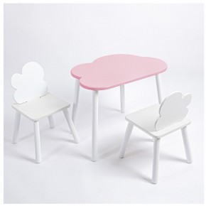 Комплект детский стол ОБЛАЧКО и два стула ОБЛАЧКО ROLTI Baby (розовая столешница/белое сиденье/белые ножки) в Полевском - polevskoy.mebel24.online | фото