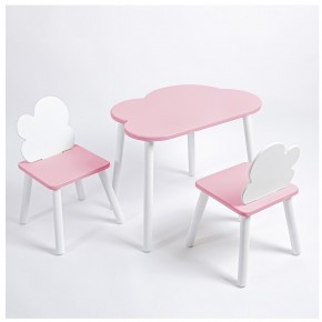 Комплект детский стол ОБЛАЧКО и два стула ОБЛАЧКО ROLTI Baby (розовая столешница/розовое сиденье/белые ножки) в Полевском - polevskoy.mebel24.online | фото