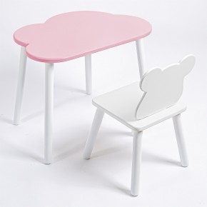 Комплект детский стол ОБЛАЧКО и стул МИШКА ROLTI Baby (розовая столешница/белое сиденье/белые ножки) в Полевском - polevskoy.mebel24.online | фото