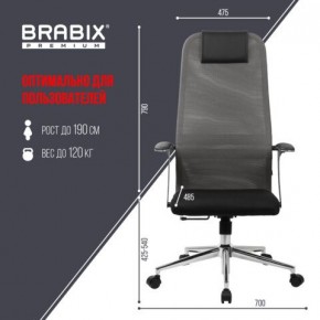 Кресло офисное BRABIX PREMIUM "Ultimate EX-801" хром, плотная двойная сетка Х2, черное/серое, 532918 в Полевском - polevskoy.mebel24.online | фото 5