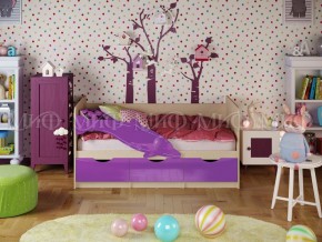 Кровать Дельфин-1 800*1600 (Фиолетовый металлик/дуб крафт белый) в Полевском - polevskoy.mebel24.online | фото