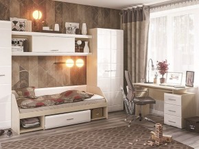 Стол компьютерный Симба Дуб белфорт-Белый глянец в Полевском - polevskoy.mebel24.online | фото 3